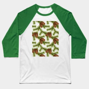 Fir Branch with Pine Cone Pattern Baseball T-Shirt